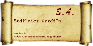 Stánicz Arzén névjegykártya